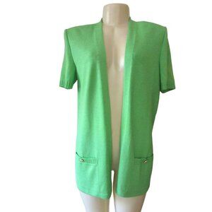 Vintage St John Collection Marie Gray Lime Green Open Knit Jacket in Size Small
